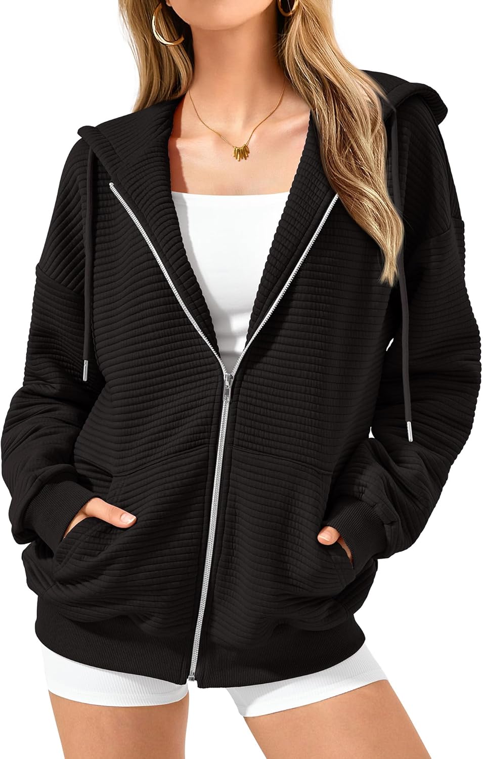 BTFBM Zip Up Hoodie Women Long Sleeve Oversized Sweatshirt