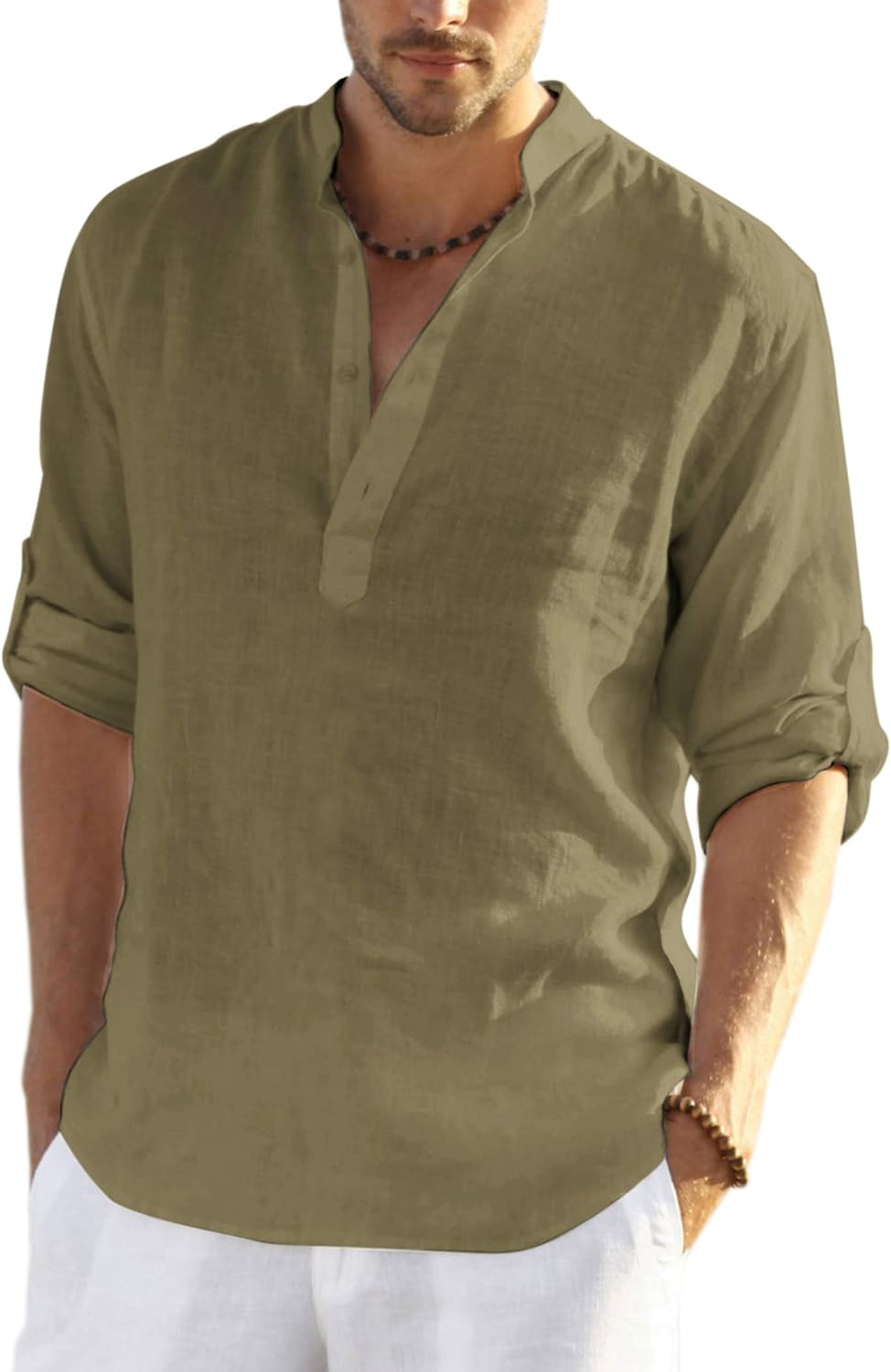 COOFANDY Men's Cotton Linen Henley T-Shirts for Casual Style