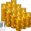 LED Flameless Pillar Candles with Recessed String Light - Set of 12