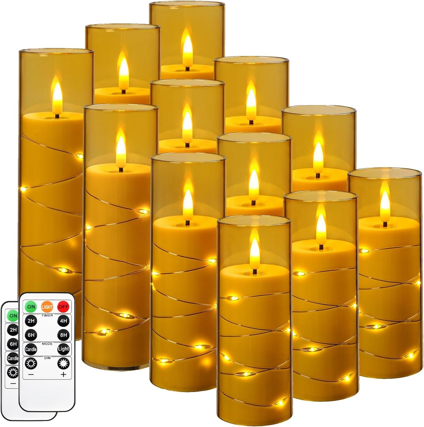 LED Pillar Candles with Remote Control and Timer - Set of 12