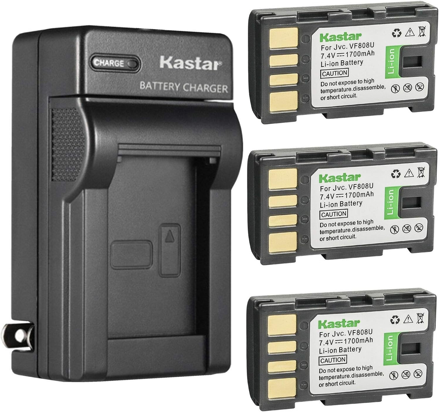 Kastar 3-Pack BN-VF808 Battery and Charger for JVC Camcorders
