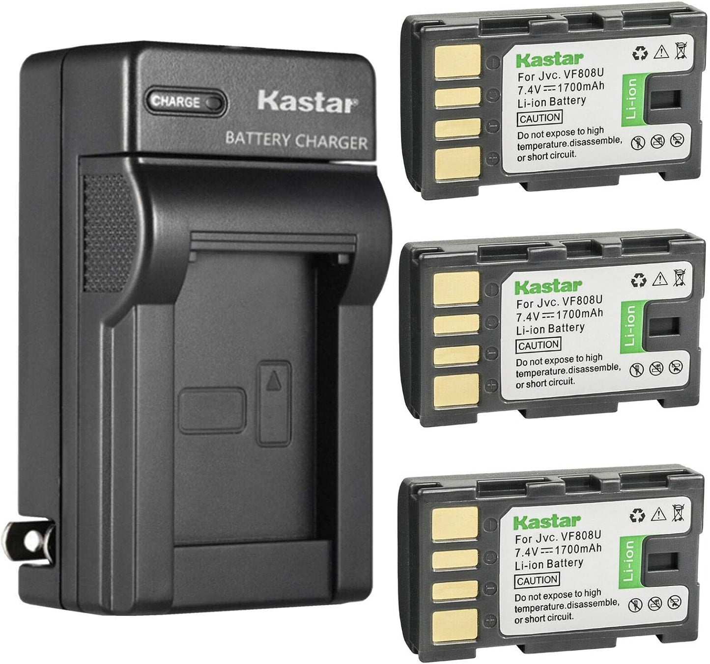 Kastar 3-Pack BN-VF808 Battery and AC Wall Charger for JVC