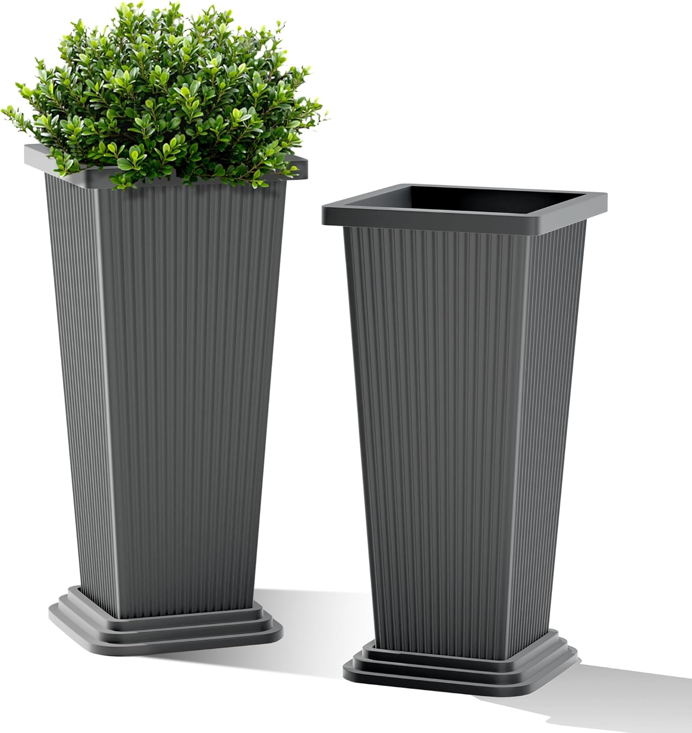 FENCY Set of 2 Tall Planters for Outdoor Plants, 24 Inch Pots
