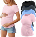 Women's Maternity Shirts 4 Pack - Soft Crew Neck Ruched Tees