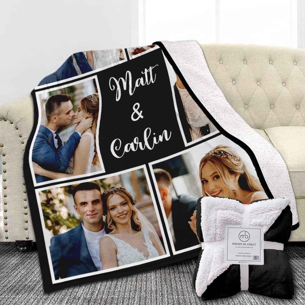 Custom Sherpa Fleece Blanket - Personalized Couples Gift