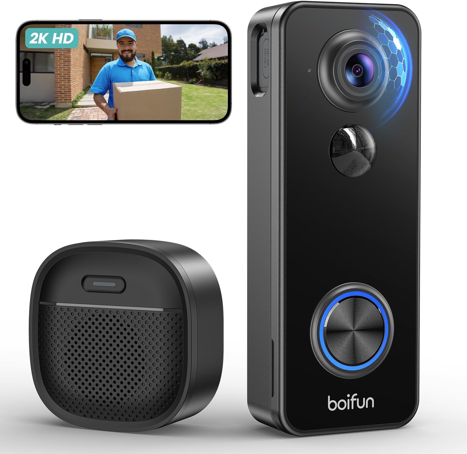 BOIFUN 2K Wireless Doorbell Camera with 180 Degree View