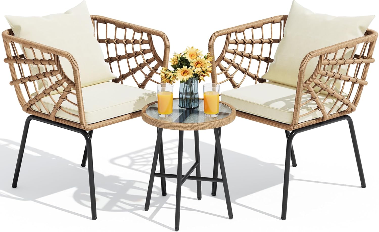 YITAHOME Wicker 3-Piece Outdoor Bistro Set for Relaxation