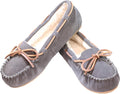 Women's Moccasin Slippers Cow Suede Lace-Up Bow - Warm & Breathable