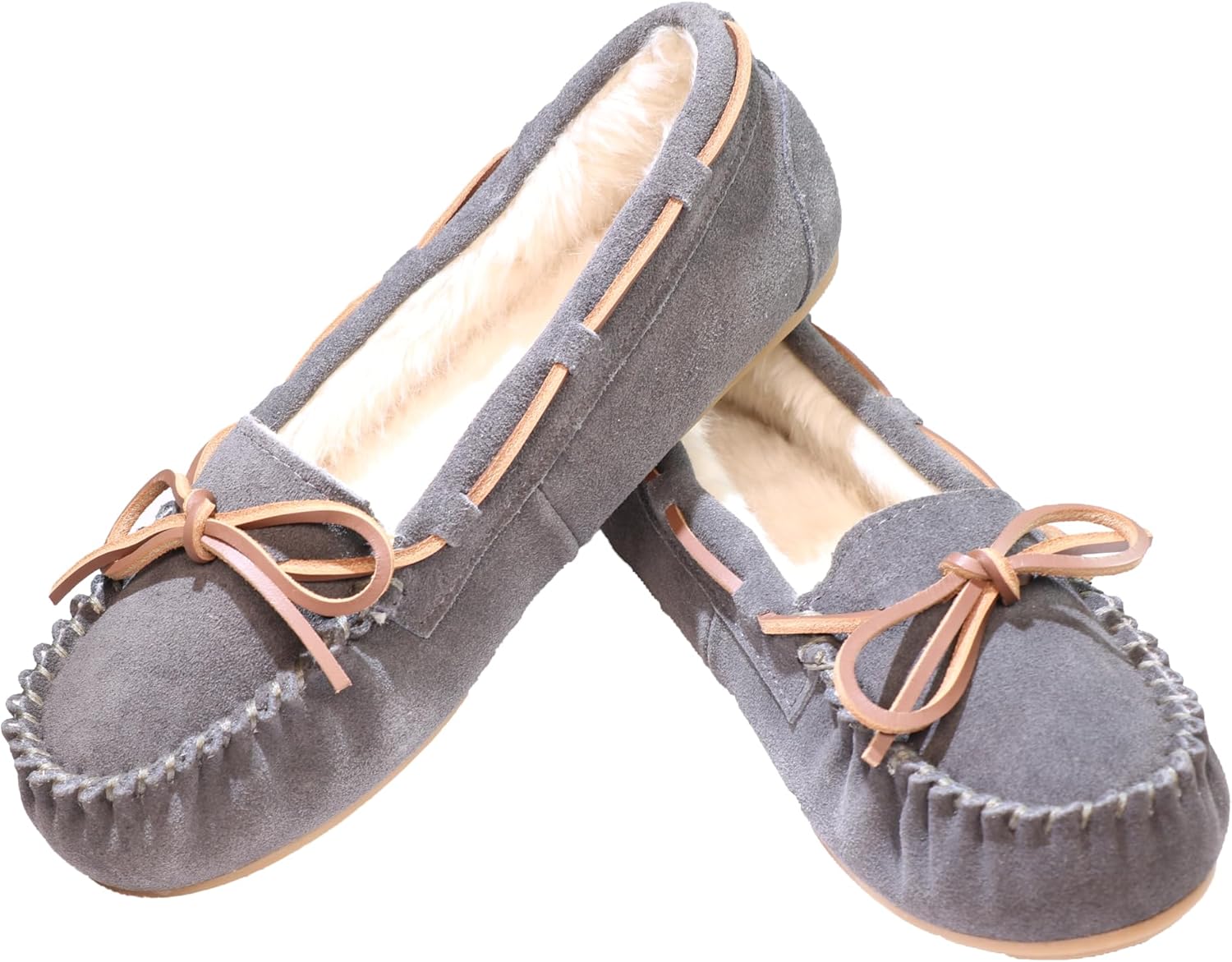 Women's Moccasin Slippers with Faux Fur and Cozy Bow Design