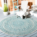 Courtyard 7ft 10in Round Light Grey Teal Outdoor Area Rug - Durable