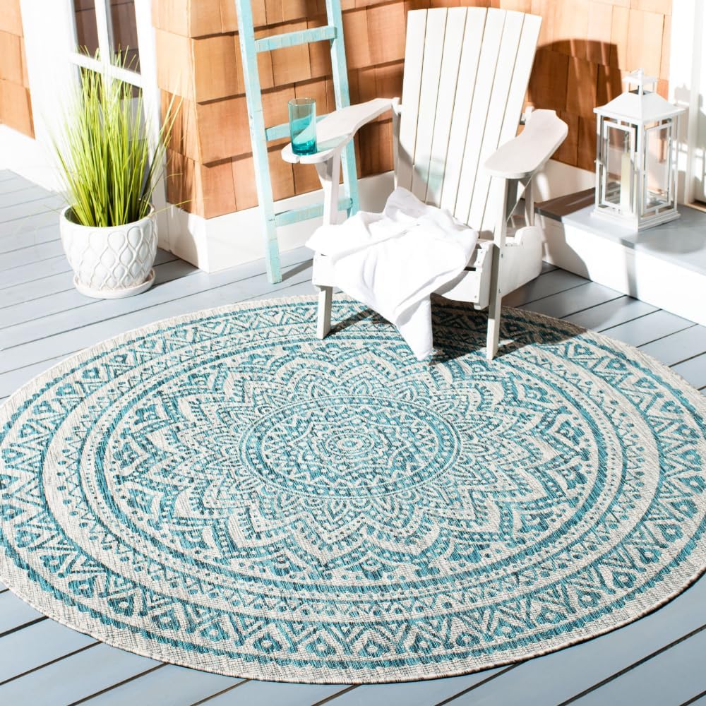SAFAVIEH Courtyard Collection 7ft 10in Round Light Grey Rug