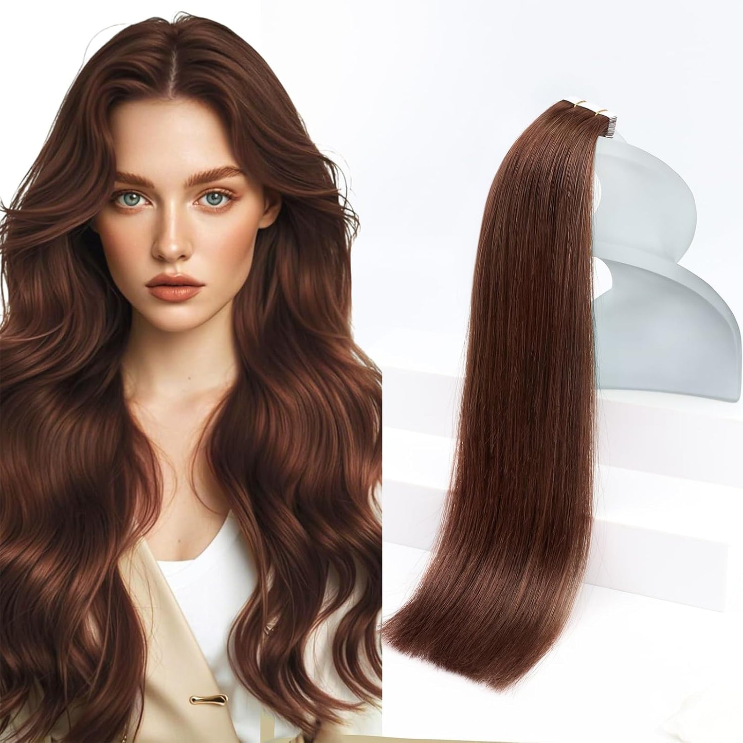 Sunny Hair Tape in Hair Extensions for Women - Auburn Brown 20 in