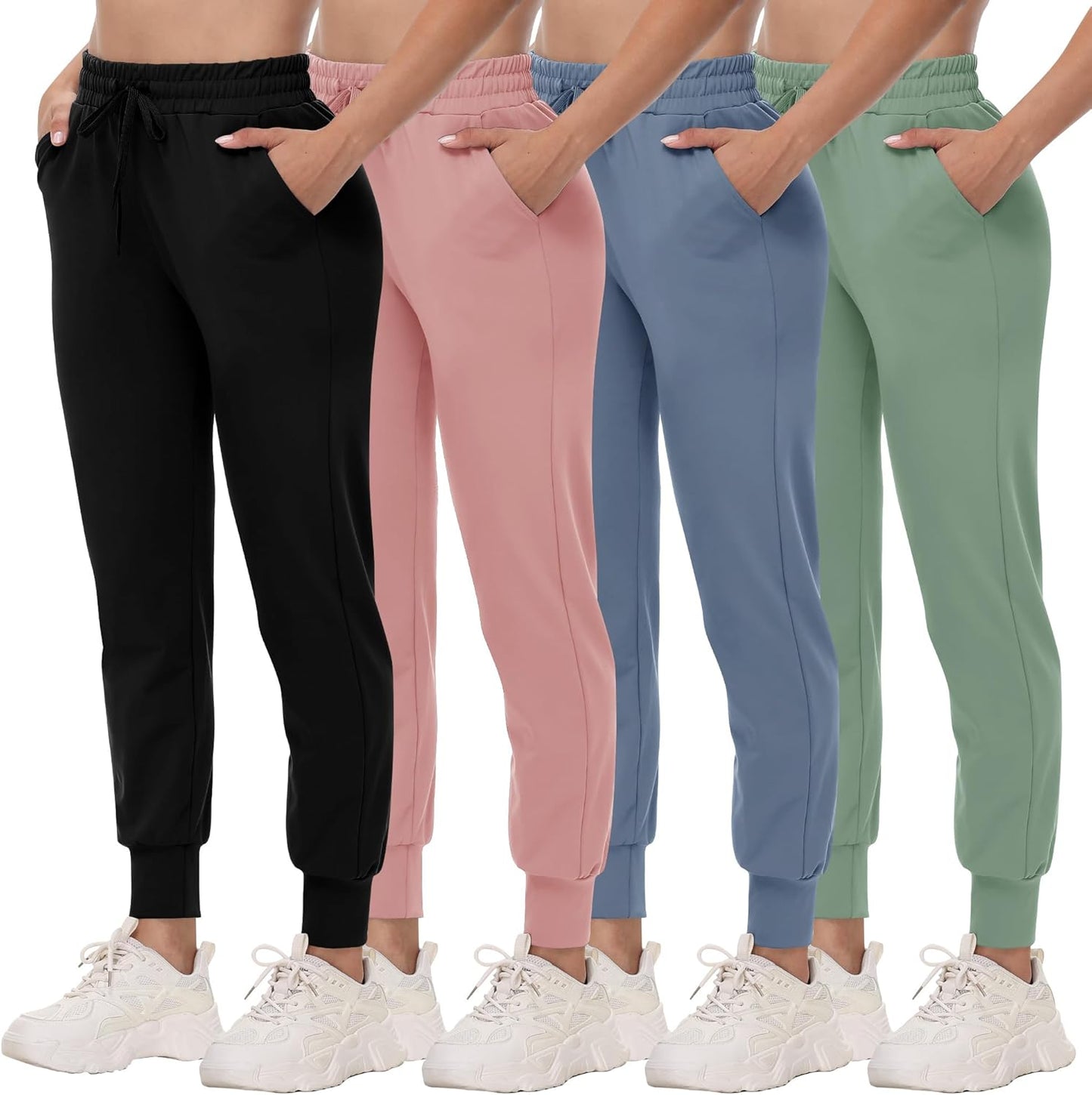 CAMPSNAIL 4 Pack Joggers for Women - Lightweight Comfy Pants