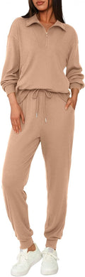 BTFBM Womens 2 Piece Tracksuit Fall Outfits 2025 - Ribbed Half Zip Set