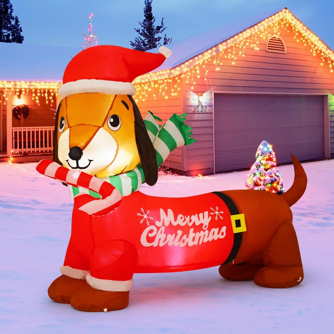 GOOSH 5 FT Christmas Inflatables Dachshund Dog Yard Decor
