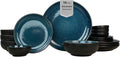 Sango 16-Piece Stoneware Dinnerware Set for 4 - Glossy Blue Reactive
