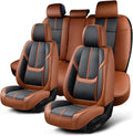 Brown & Black Universal Car Seat Covers Full Set Without Headrest