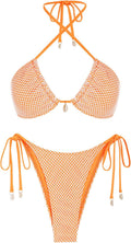 ZAFUL Triangle Multiway Fishnet Tie Side Bandeau Halter Bikini