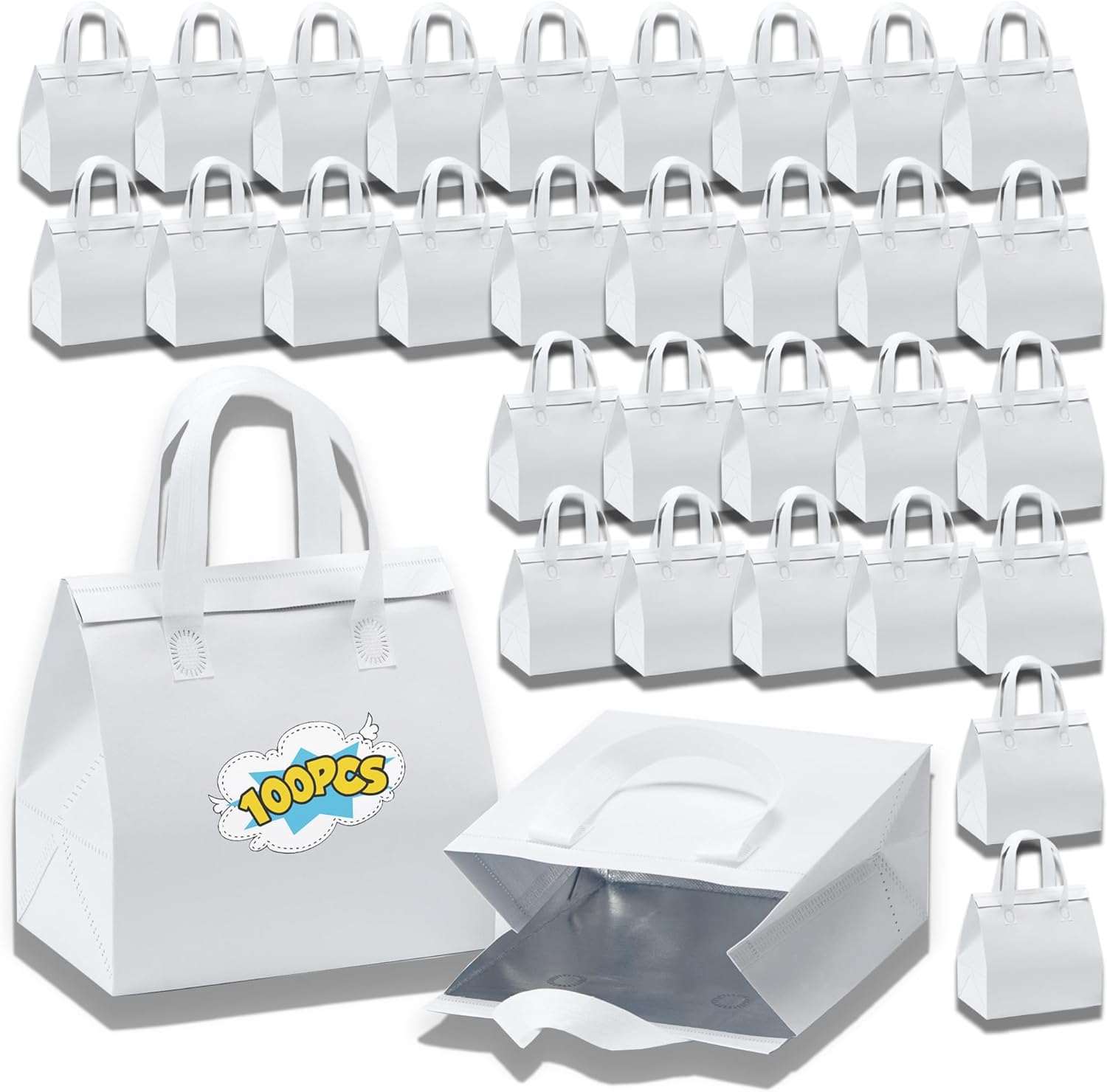 100 Pcs Insulated Take Away Bags for Food Delivery and More