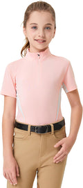 Girls Short Sleeve Equestrian Shirt Half Zip - Quick Dry Ride Top