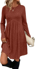 OFEEFAN Long Sleeve Empire Waist Tunic Dress with Pockets - Versatile
