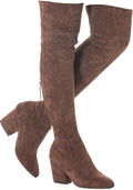Over The Knee Block Heel Boots for Women Coffee Brown - 3in Chunky