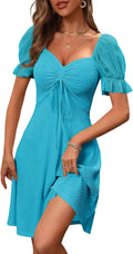 Wenrine Womens Short Puff Sleeve Mini Dresses for Summer Fun