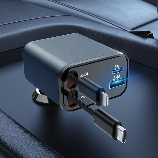 Fast 4-in-1 Car Charger w/ Dual Retractable Cords