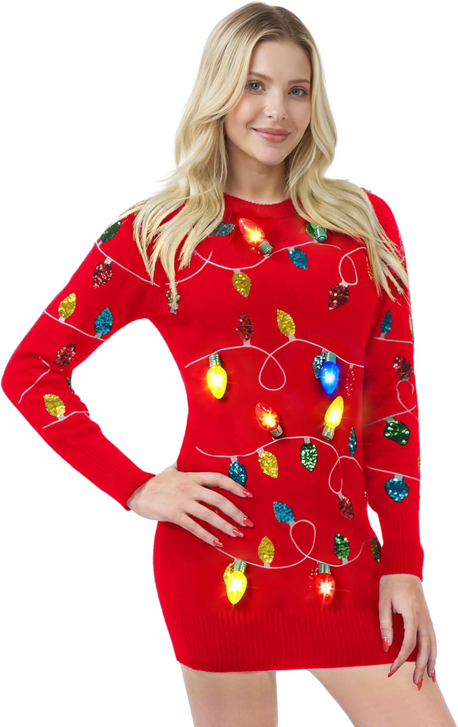 Giggling Getup Womens Light Up Ugly Christmas Sweater Dress