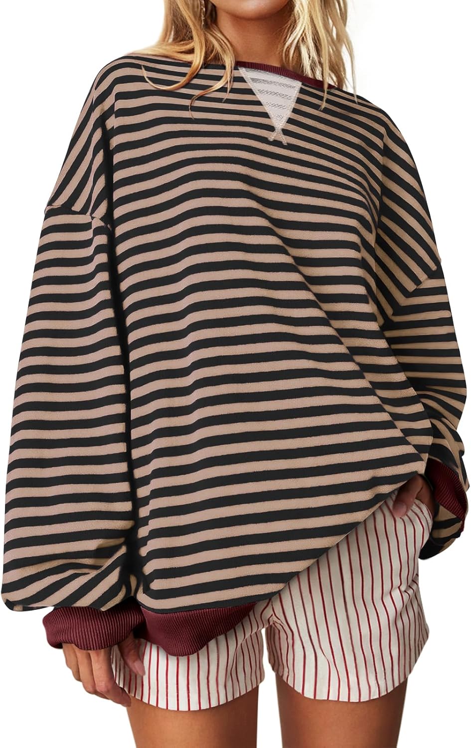 UEU Women Oversized Striped Sweatshirt - Trendy Style!