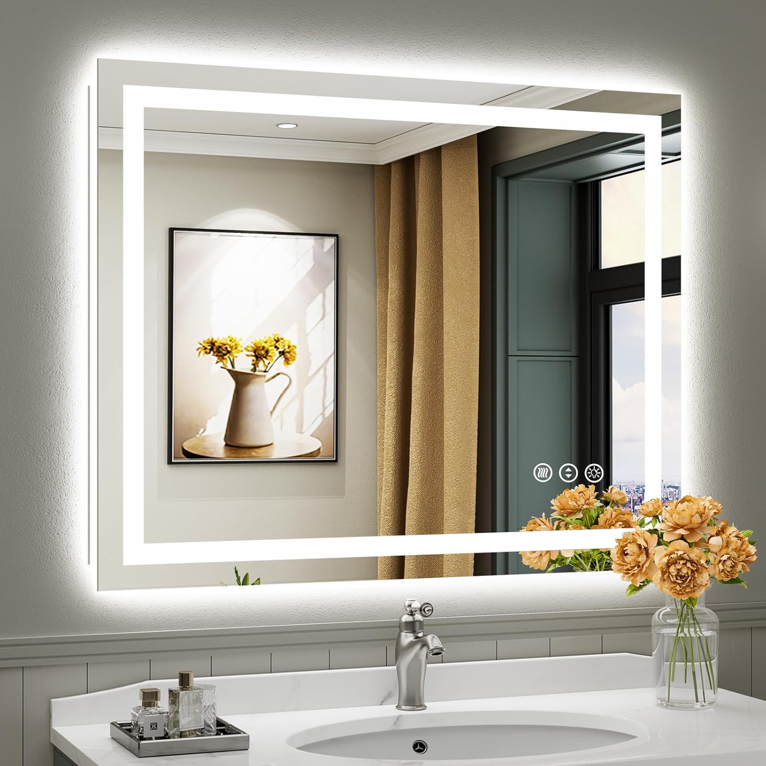 40x32 Inch LED Lighted Bathroom Mirror with Anti-Fog Function