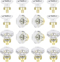 Gold Crystal Glass Cabinet Knobs Octagon Set - Satin Brass Finish