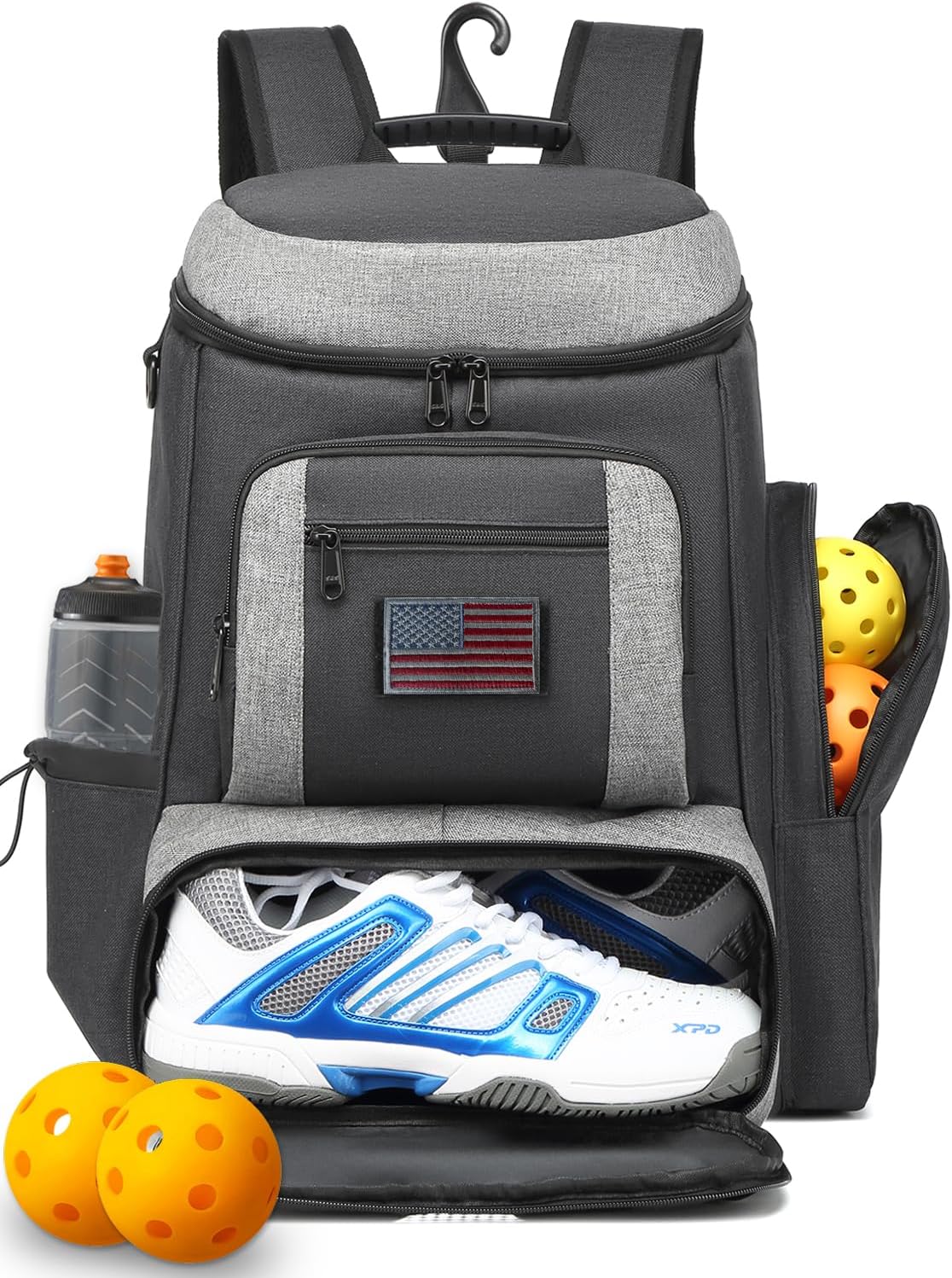 Large Pickleball Backpack with Cooler and Fence Hook Design