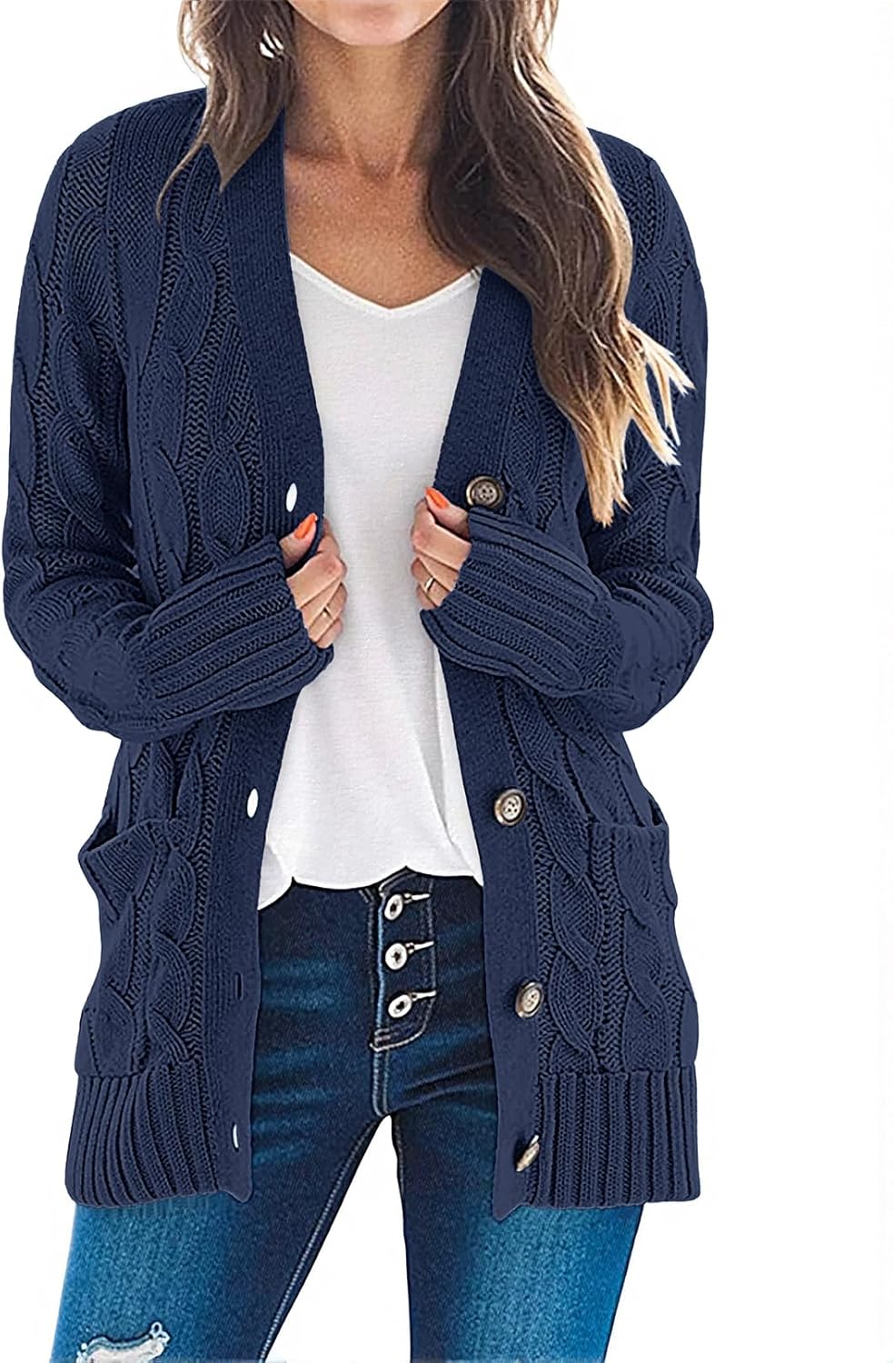 MEROKEETY Women's Fall Long Sleeve Cable Knit Cardigan Sweater