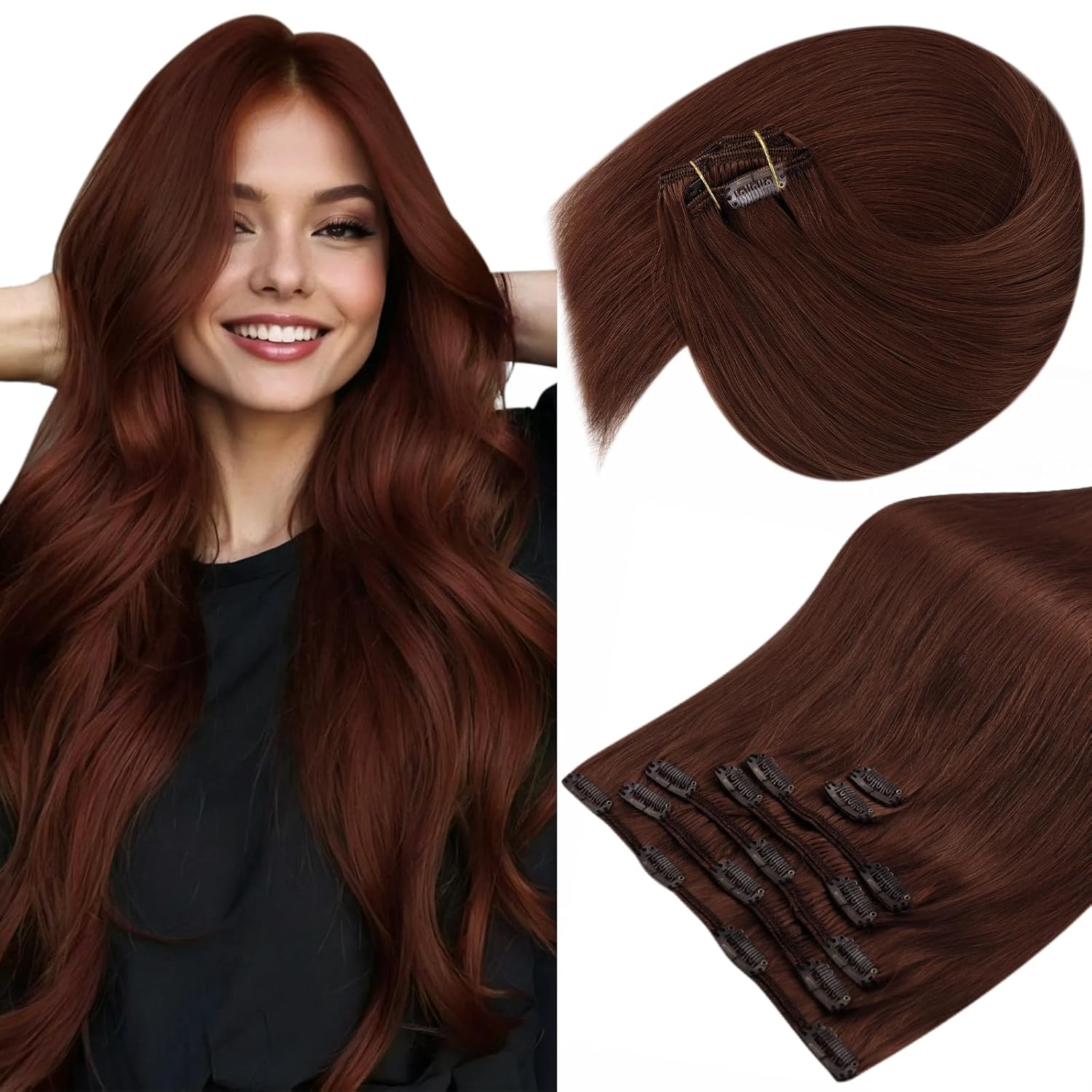 Sunny Hair Clip in Hair Extensions for Natural Auburn Red Brown