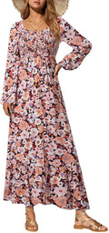 Dokotoo Fall Floral Smocked Maxi Dress - Flowy Boho Fit