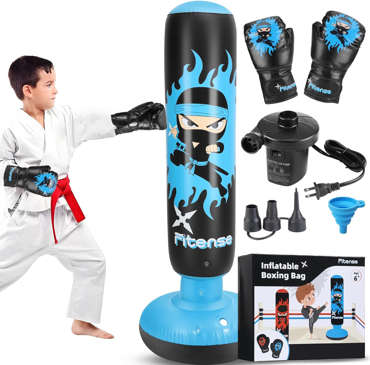 Kids Punching Bag Set, 63 Inch Inflatable Bag with Pump & Gloves