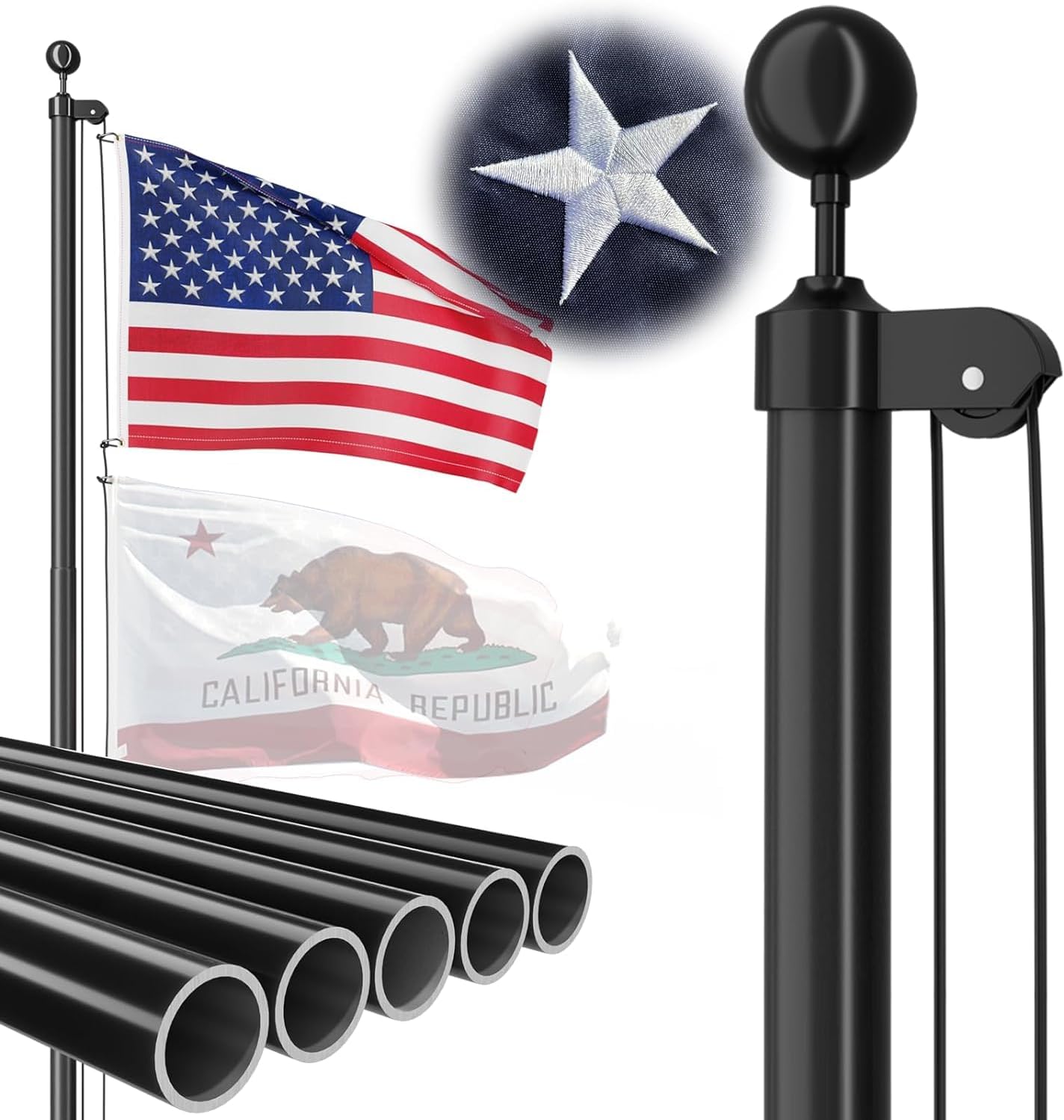 Heavy Duty Flag Pole Kit - 16 FT Aluminum for Outdoor Use