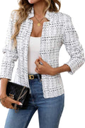 Womens Tweed Blazer Long Sleeve Jacket - Elegant Workwear ELLEVEN