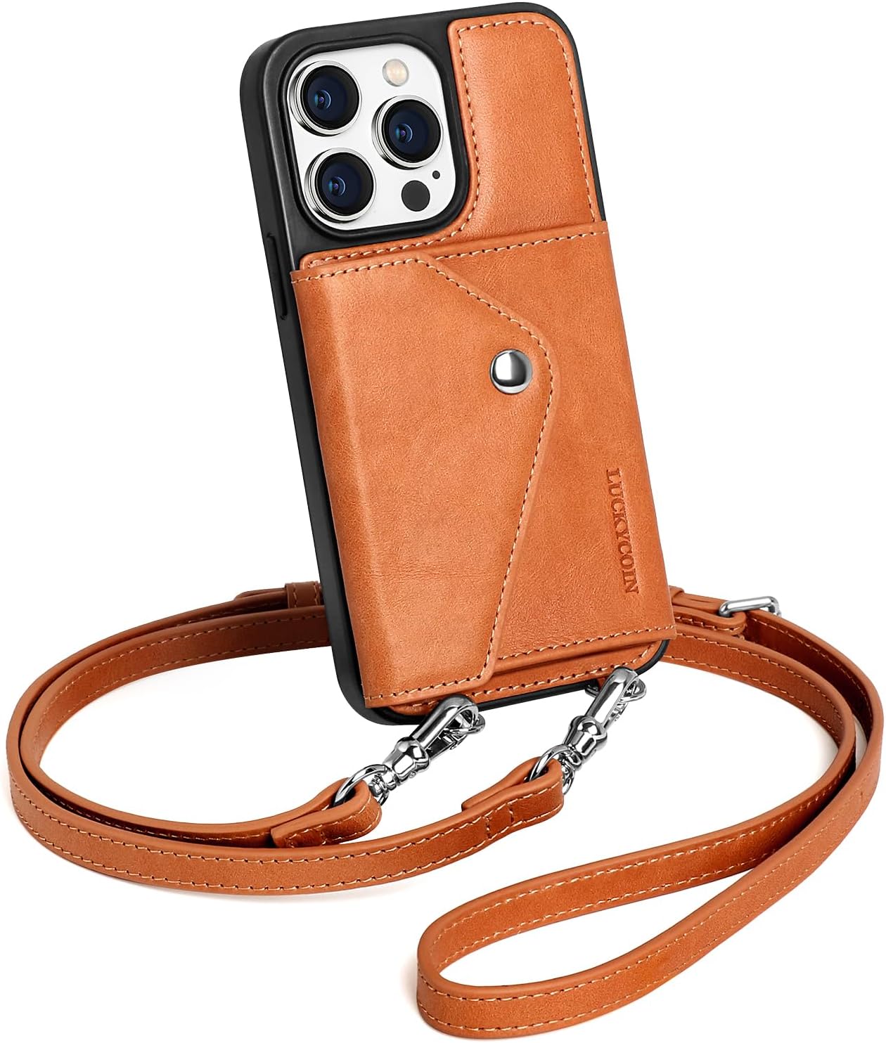 Crossbody Phone Case for iPhone 15 Pro - Leather Wallet with Strap