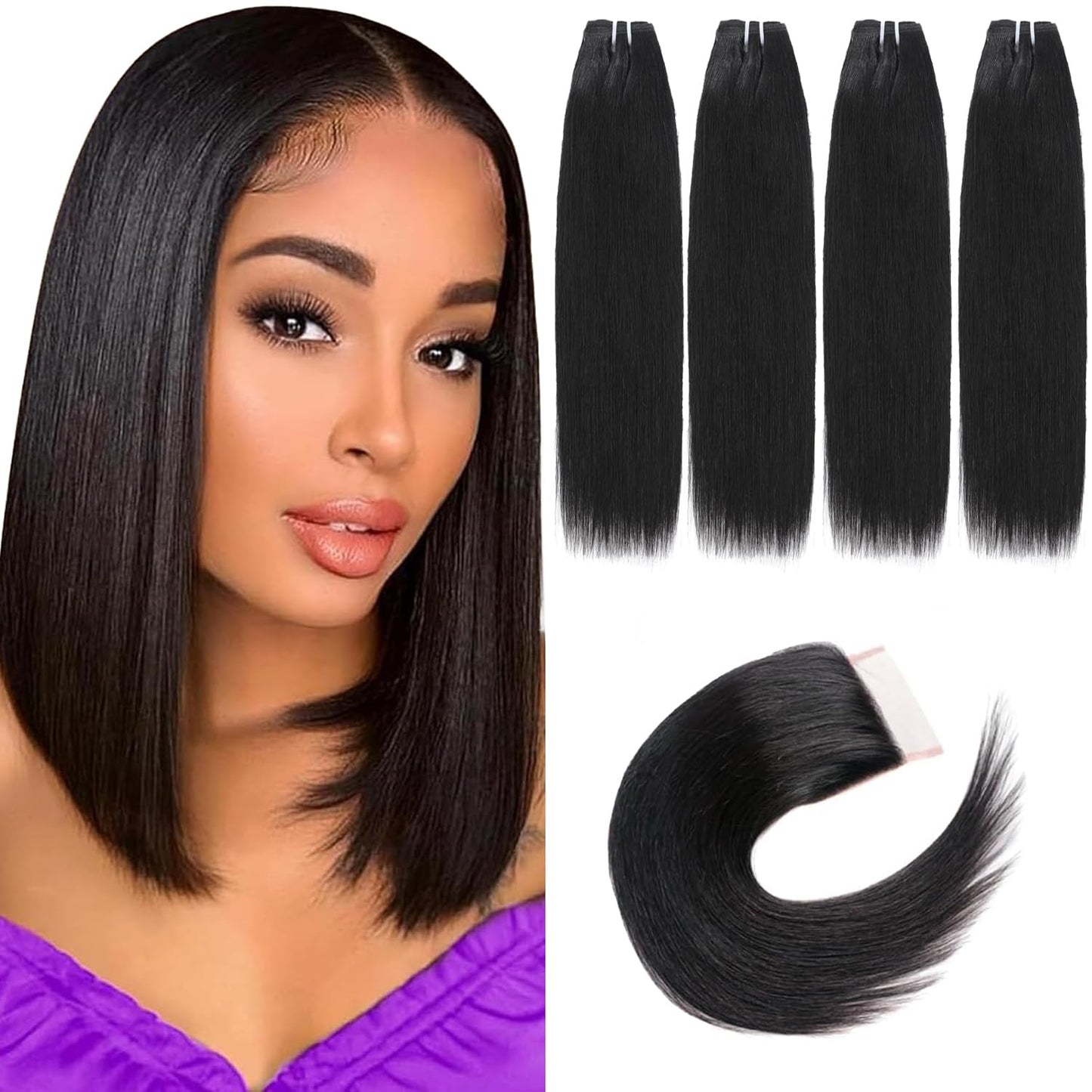 14 Inch Brazilian Straight Virgin Human Hair Extensions - 4 Bundles