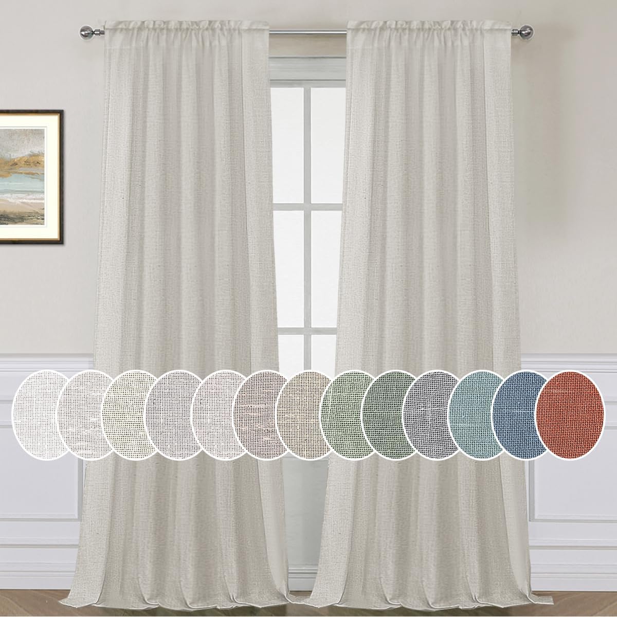 Elegant Natural Linen Semi Sheer Curtains for Living Room