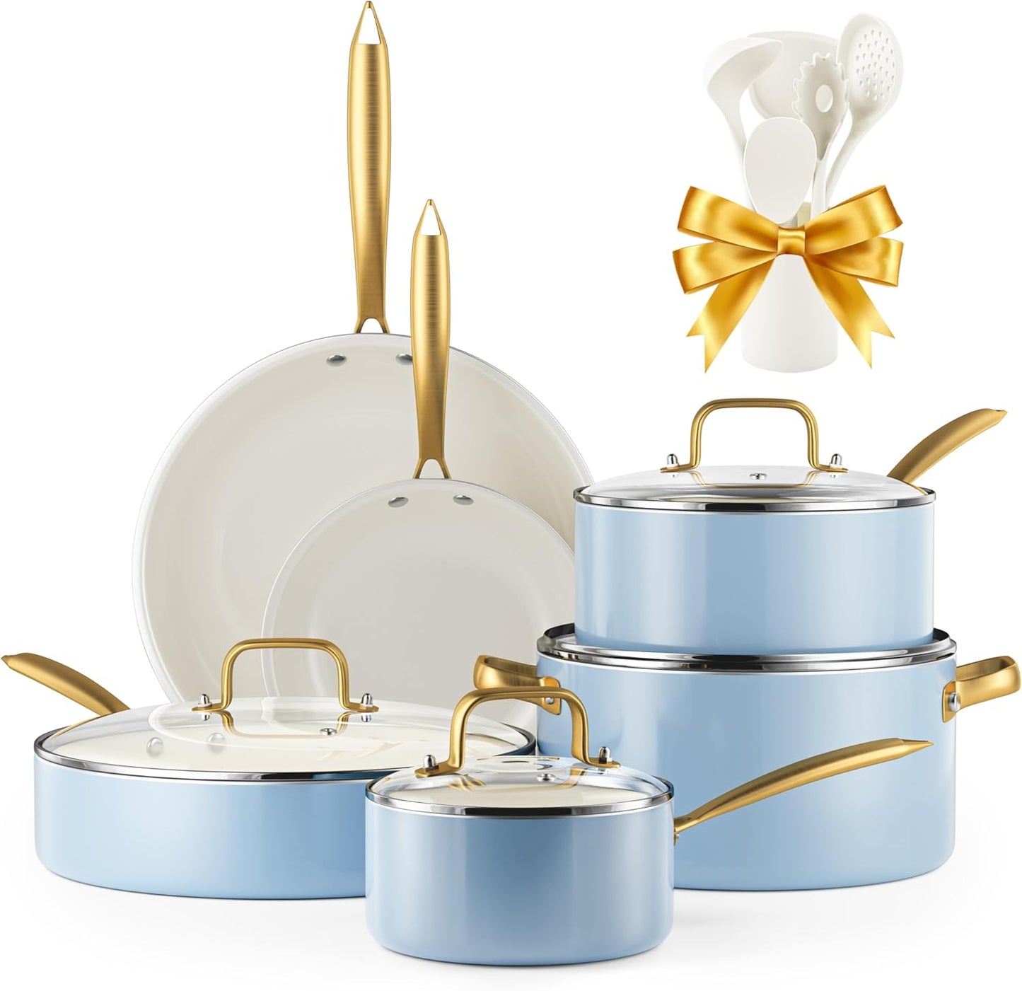 Ceramic Cookware Set Non Stick 16 Pcs Kitchen Essentials