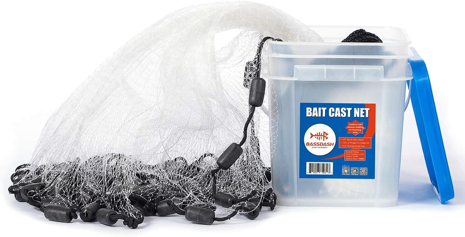 BASSDASH American Saltwater Fishing Cast Net for Bait Fish