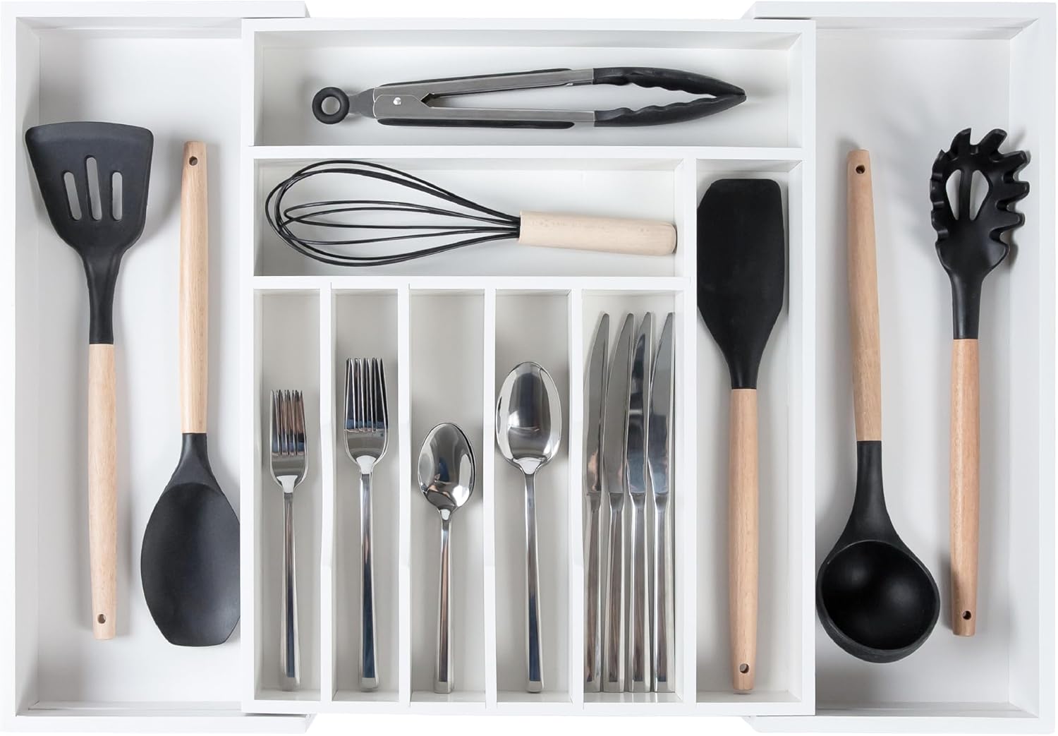 Premium Bamboo Flatware Organizer for Kitchen Drawers - Expandable