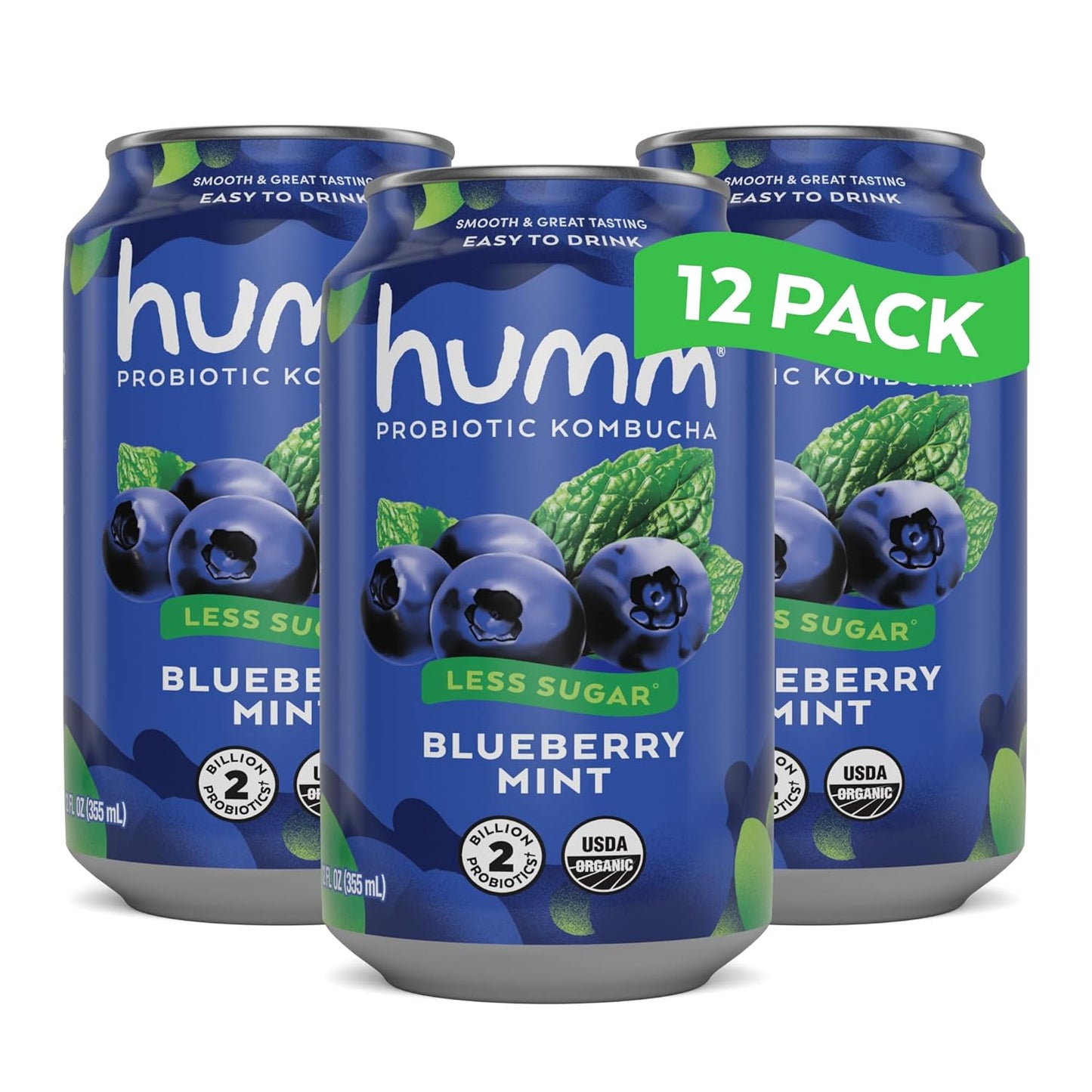 Humm Kombucha Blueberry Mint - Organic, Vegan & Probiotic Drink