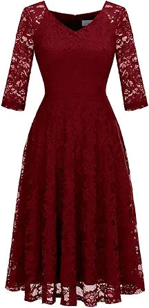 Dressystar Long-Sleeve A-Line Lace Bridesmaid Dress for Weddings