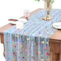 Blue Embroidery Daisy Table Runner 29in x 120in - Floral Tulle Accent