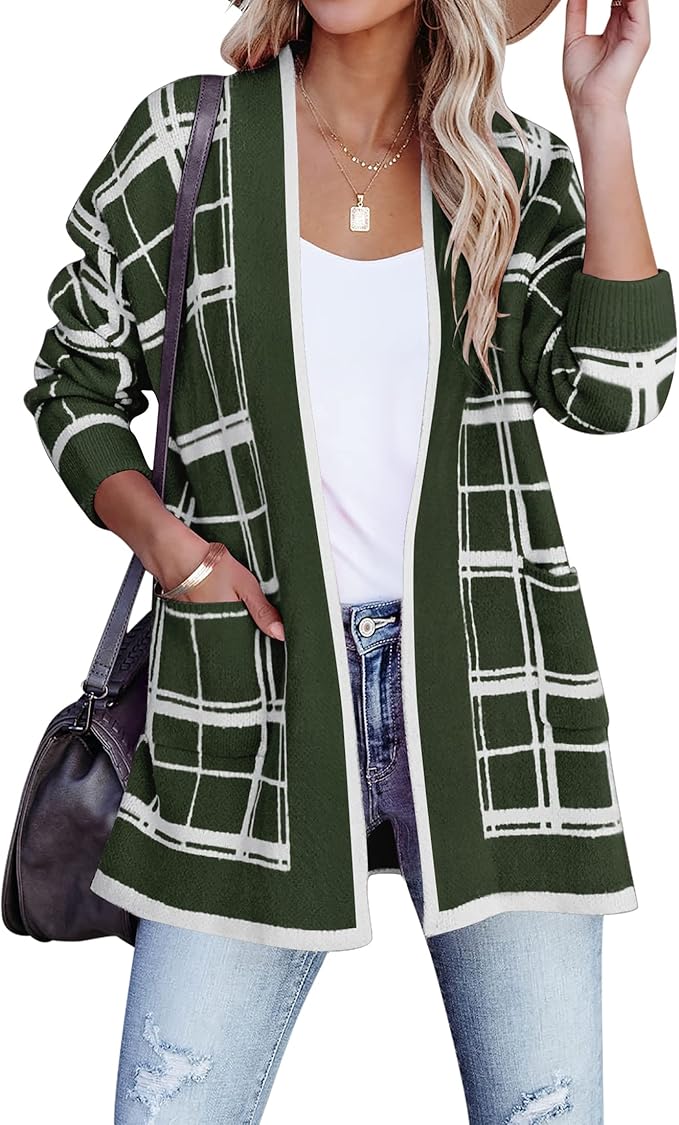 ZESICA Women's 2023 Fall Long Sleeve Striped Cardigan Sweater
