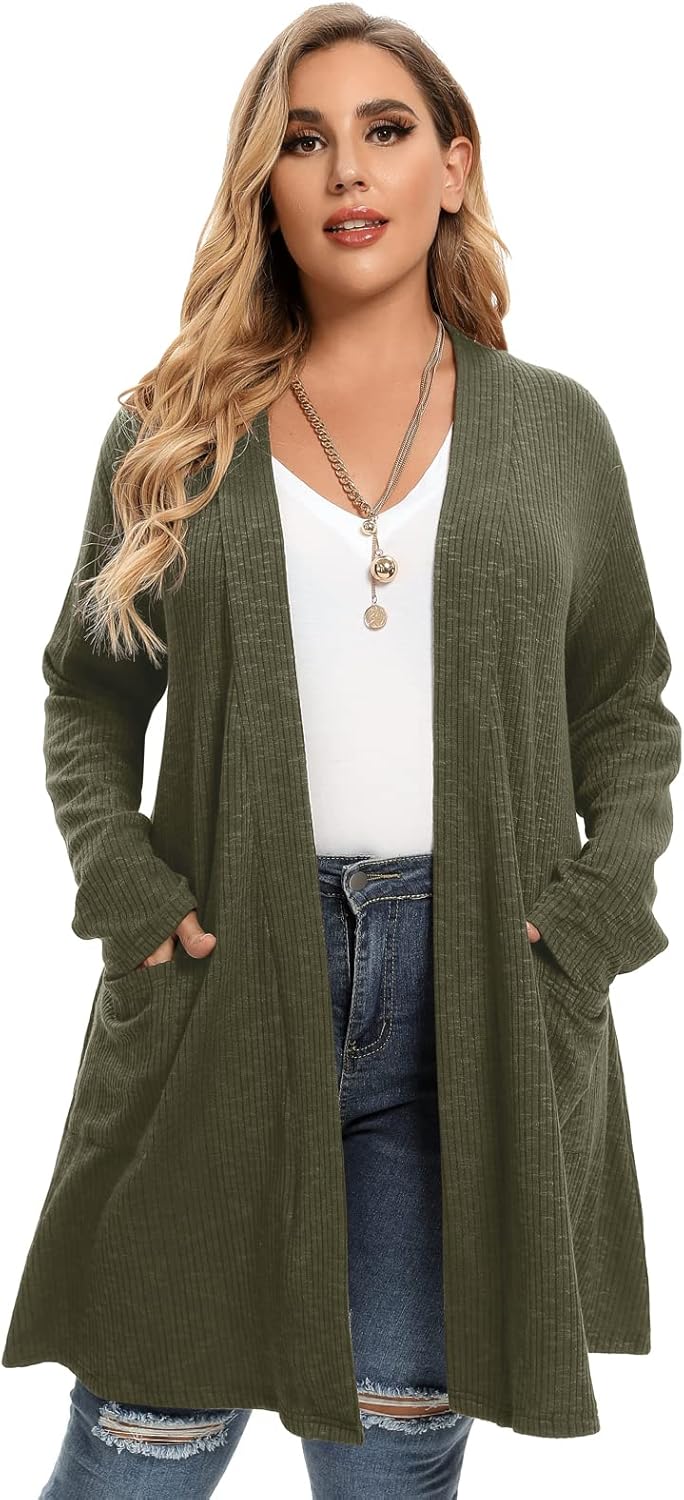 LARACE Open Front Knit Cardigan Sweaters for Women Plus Size